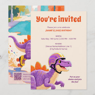 Thread-Painted Art Dinosaur Custom Age Birthday Invitation