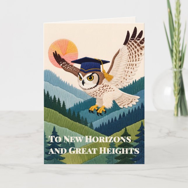 Thread-Painted Art | Owl Classic Graduation Card (Front)