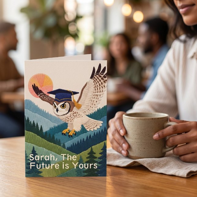 Thread-Painted Art | Owl Personalised Graduation Card (Lifestyle Shot)
