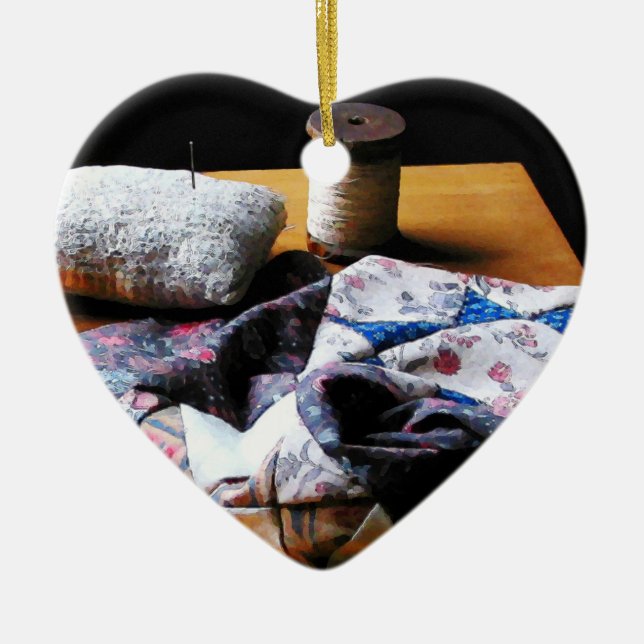 Thread Pincushion And Cloth Ceramic Tree Decoration (Front)