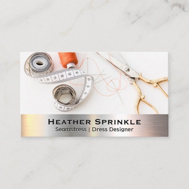 Thread Reels | Seamstress | Metallic Trim Business Card (Front)