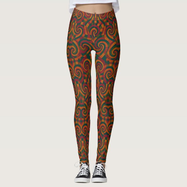 Threaded Trip | Psychedelic Spiral Patchwork Leggings (Front)