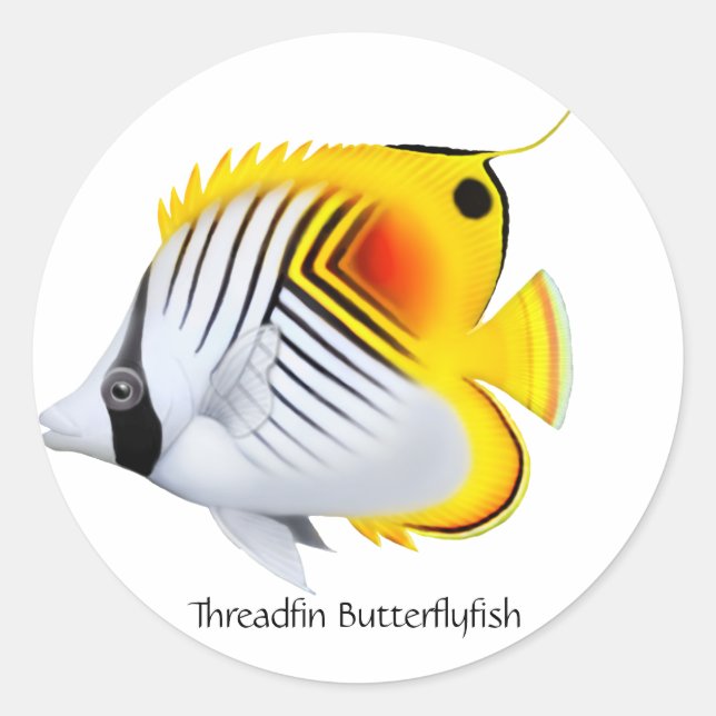 Threadfin Auriga Butterfly Fish Customisable Stick Classic Round Sticker (Front)