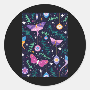 Threadless Carly Watts Christmas Moths Graphic  Classic Round Sticker