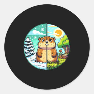 Threadrock Winter Or Spring Groundhog Day , Small, Classic Round Sticker