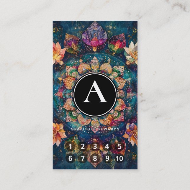 Threads of Light | Floral Mandala Design Business Card (Front)