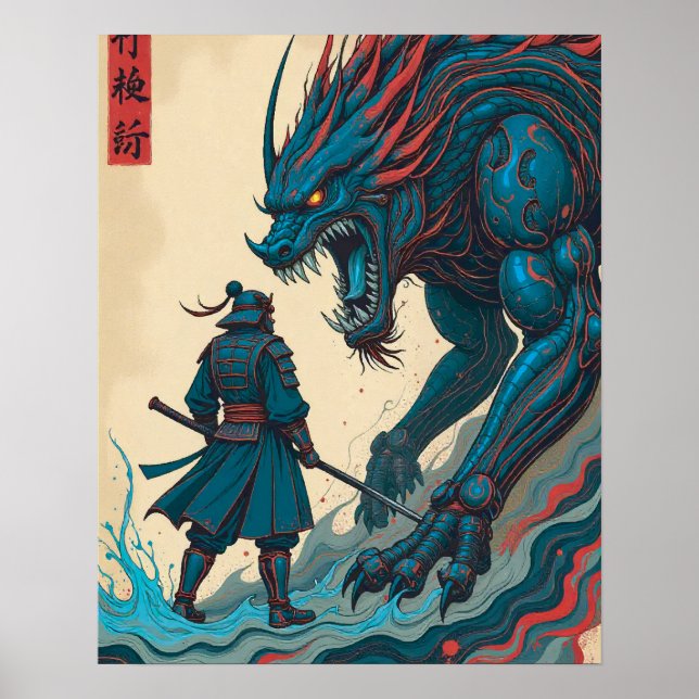 "Threads of War – Cyber Samurai vs Glyph Beast" Poster (Front)
