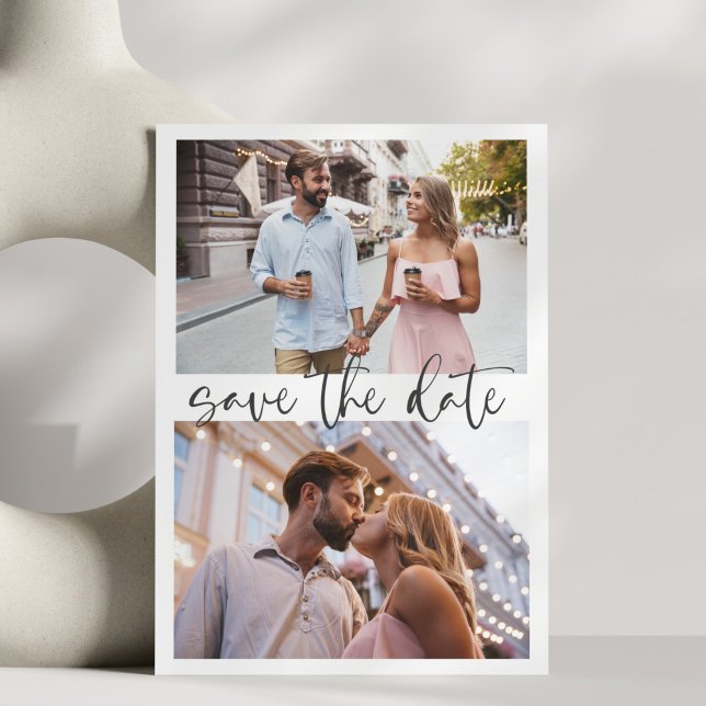 Three 3 Photo Minimalist Script Elegant Wedding Save The Date (Creator Uploaded)
