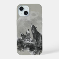 Three 3 Wolves Howling at the Moon Animal Art