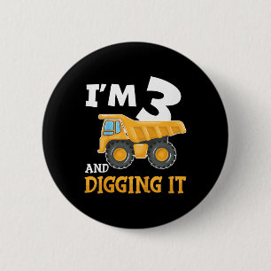 Three 3yr 3rd Birthday Construction Boy 3 Years Ol 6 Cm Round Badge
