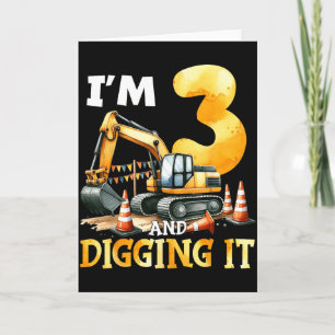 Three 3yr 3rd Birthday Construction Boy 3 Years Ol Card