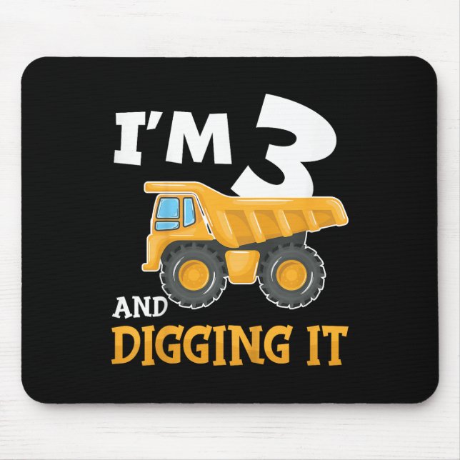 Three 3yr 3rd Birthday Construction Boy 3 Years Ol Mouse Pad (Front)