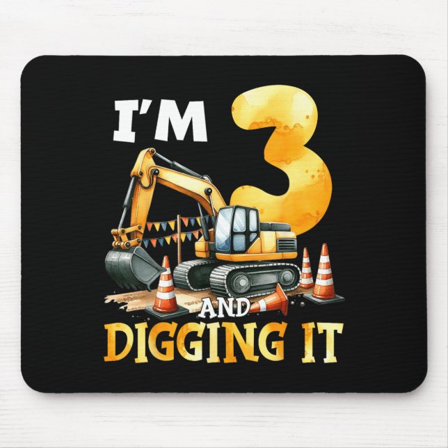 Three 3yr 3rd Birthday Construction Boy 3 Years Ol Mouse Pad (Front)