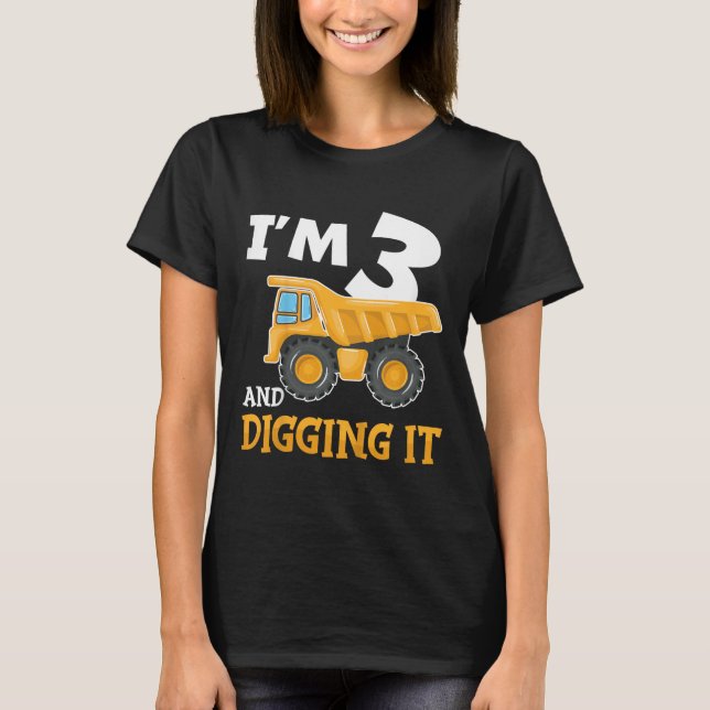 Three 3yr 3rd Birthday Construction Boy 3 Years Ol T-Shirt (Front)