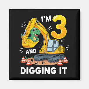 Three 3yr 3rd Birthday Construction Dinosaur Boy 3 Magnet