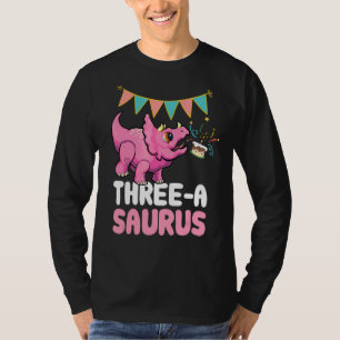 Three A Saurus Dinosaur Cute Kiddo Triceratops T-Shirt