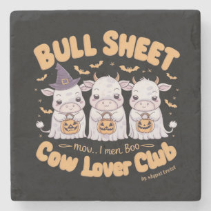 Three adorable ghost cows dressed up for Halloween Stone Coaster