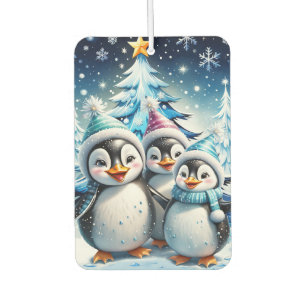 Three adorable penguins car air freshener