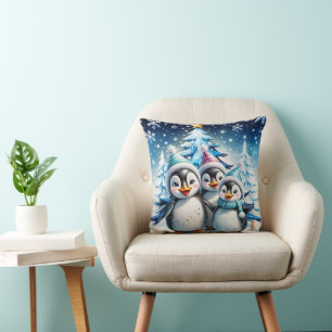 Three adorable penguins cushion