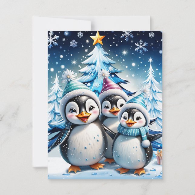 Three adorable penguins  holiday card (Front)