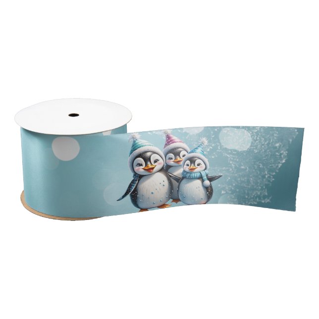 Three adorable penguins  satin ribbon (Spool)
