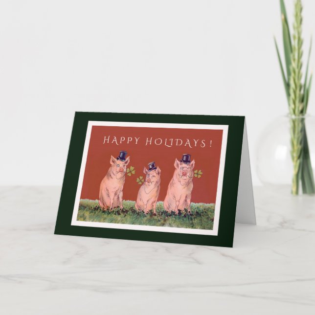 Three Adorable Pigs Wishing You Happy Holidays Holiday Card (Front)