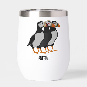 Three Adorable Puffin Standing Together Cartoon