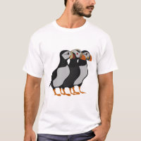 Three Adorable Puffin Standing Together Cartoon