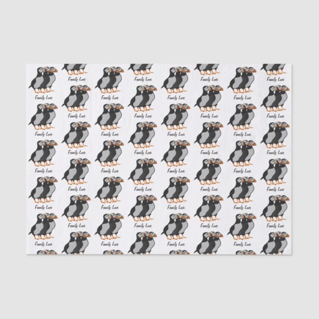 Three Adorable Puffin Standing Together Cartoon Tissue Paper (Front)