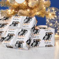 Three Adorable Puffin Standing Together Cartoon