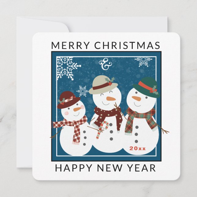 Three Adorable Snow People Christmas  Holiday Card (Front)
