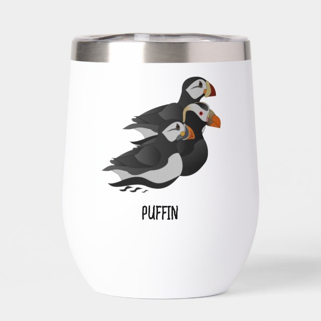 Three Adorably Friendly Puffins Swimming Cartoon (Back)