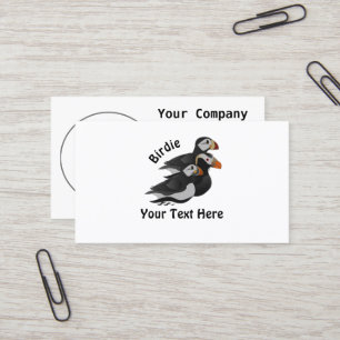 Three Adorably Friendly Puffins Swimming Cartoon Business Card
