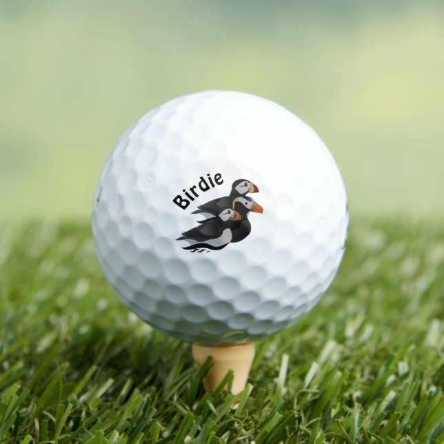 Three Adorably Friendly Puffins Swimming Cartoon Golf Balls (Insitu Tee)