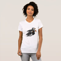 Three Adorably Friendly Puffins Swimming Cartoon