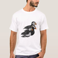 Three Adorably Friendly Puffins Swimming Cartoon