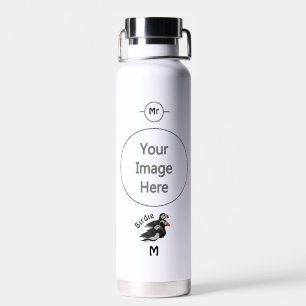 Three Adorably Friendly Puffins Swimming Cartoon Water Bottle