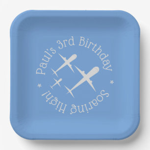 Three Aeroplanes on Blue Elegant Fun, Personalised Paper Plate