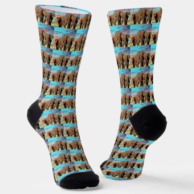 Three African Elephants, Crew Socks (Angled)