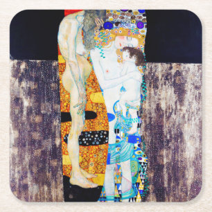 Three Ages of Life, Gustav Klimt Square Paper Coaster