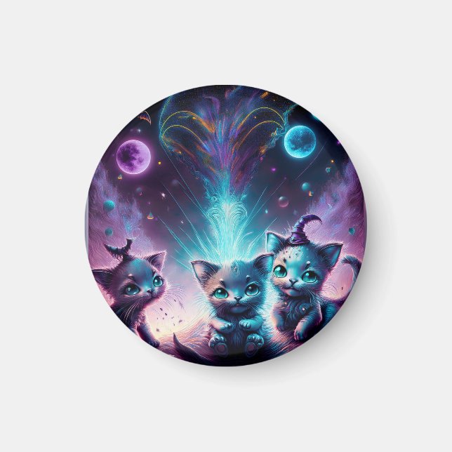 Three Alien Kittens In An Otherworldly Setting Magnet (Front)