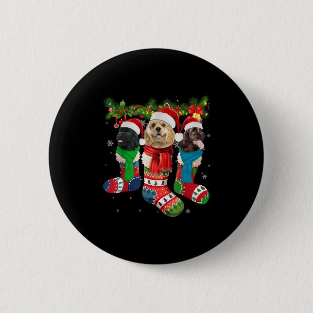 Three American Er Spaniels In Christmas Socks  6 Cm Round Badge (Front)