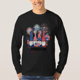 Three American Gnomes Nurses 4th Of July Nurse Lif T-Shirt