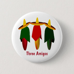 Three Amigos Hot Peppers 6 Cm Round Badge