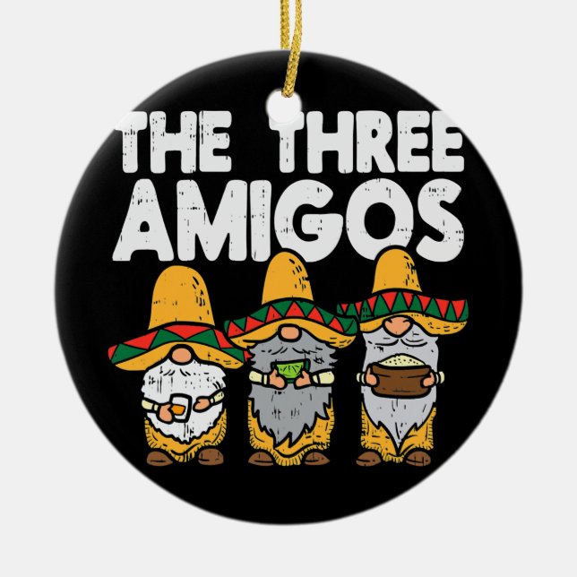 Three Amigos Mexican Gnomes Cute Cinco De Mayo Ceramic Ornament (Front)