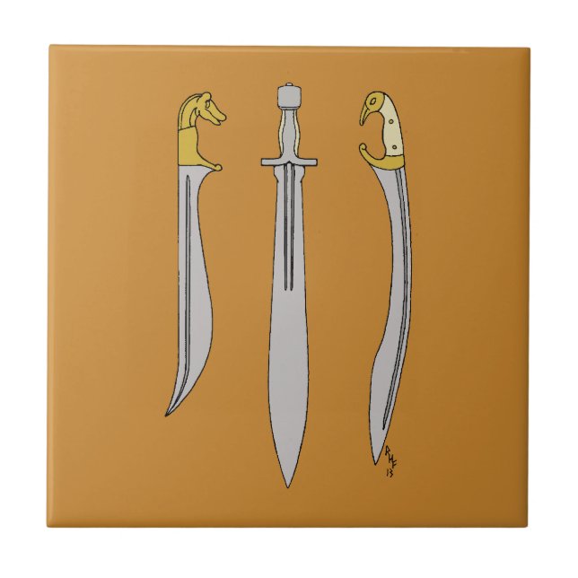 Three Ancient Greek Swords Ceramic Tile (Front)