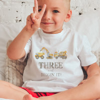 Three and Diggin' It Construction Birthday T-shirt