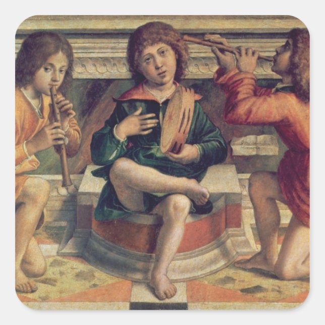 Three angel musicians square sticker (Front)