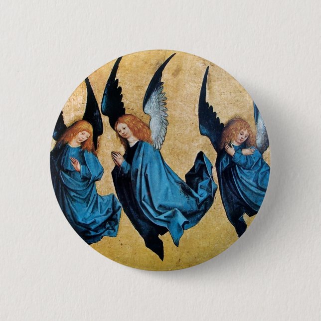 THREE ANGELS IN BLUE 6 CM ROUND BADGE (Front)