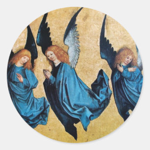 THREE ANGELS IN BLUE Christmas Holiday Classic Round Sticker